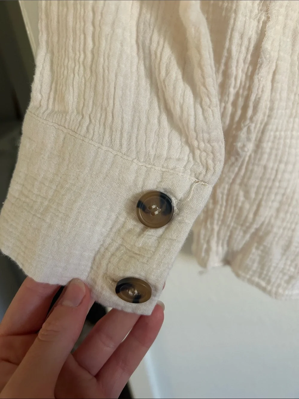 Light Cream Button-Front Women's Gauze Shirt